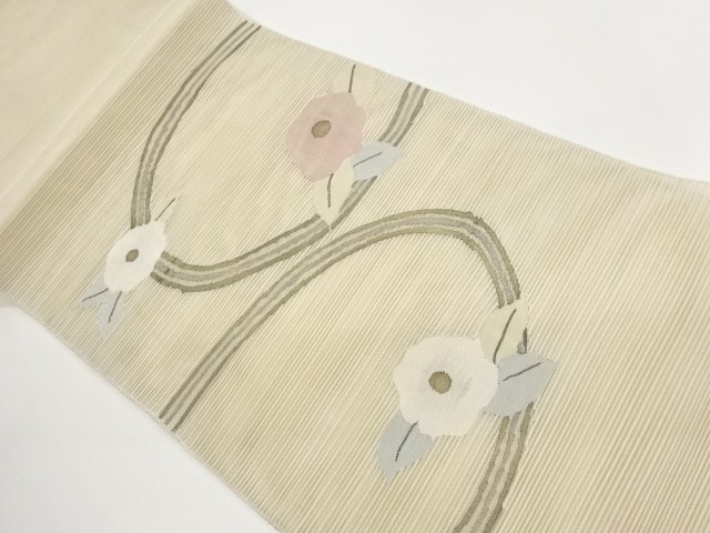 絽綴れ丸に花葉模様織出し名古屋帯